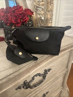 Black Nylon Travel Cosmetic Pouch with Gold Hardware